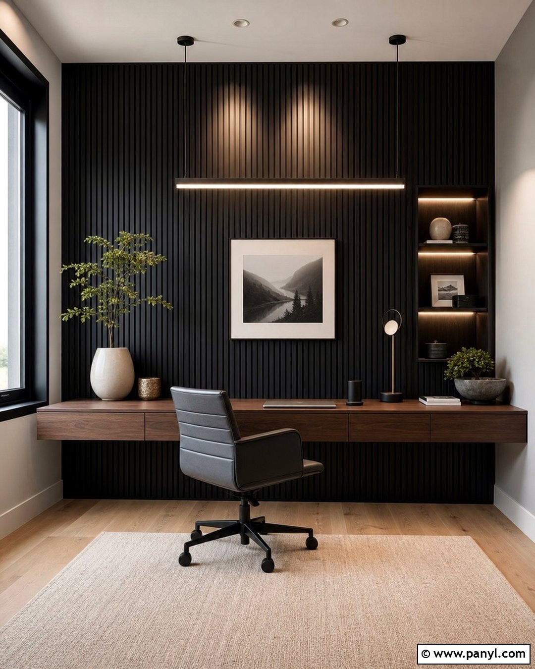 Black Wood Slat Wall Office - 35 Black Accent Wall Office Ideas