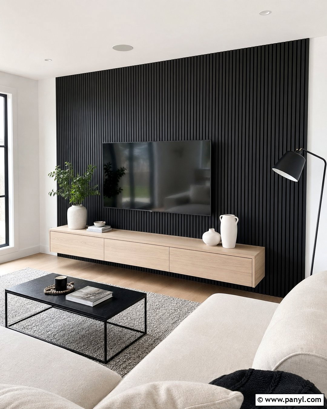 Black Wood Slat Wall With White Background - 35 black and white walls