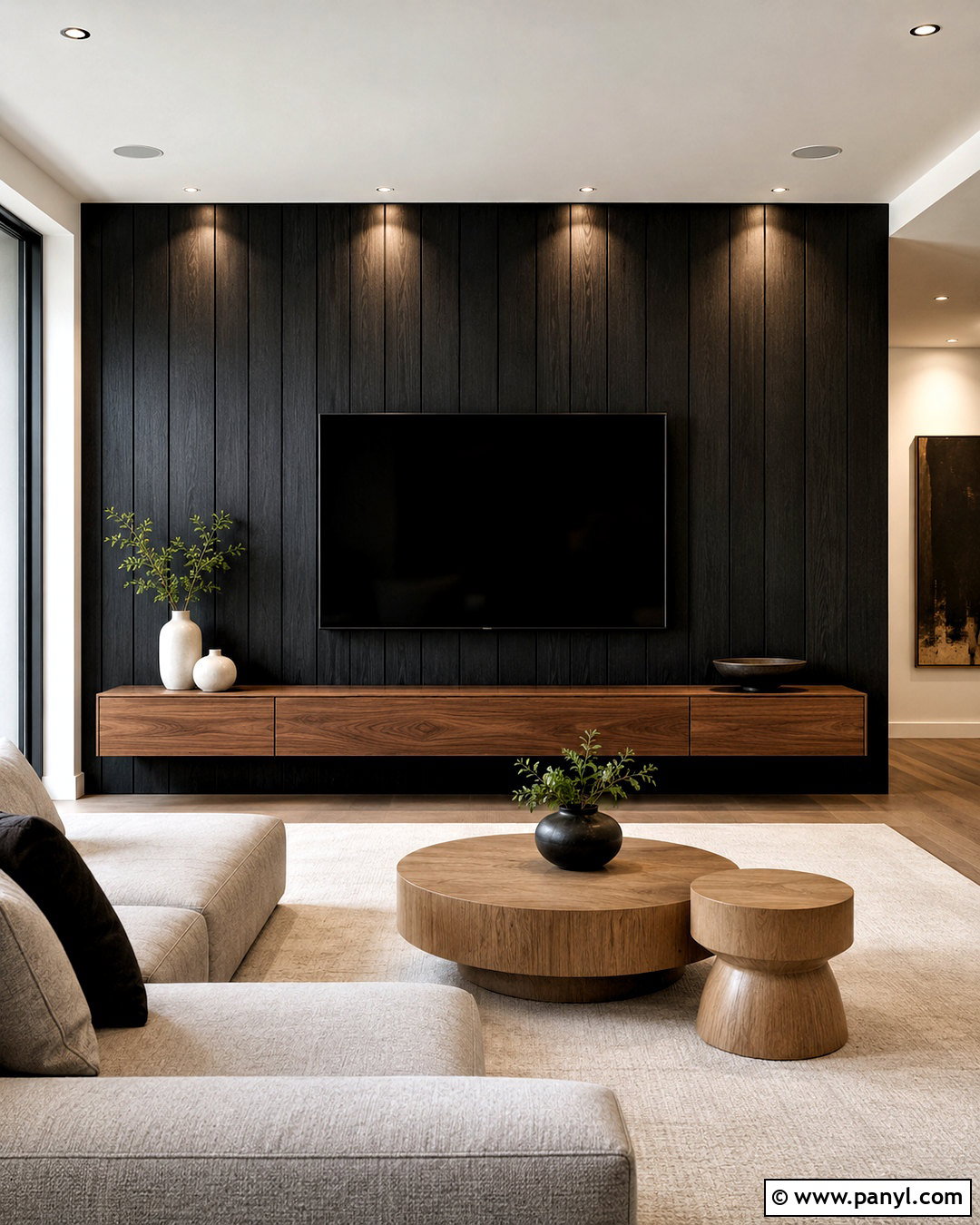 Black Wood TV Wall - 20 black wood accent wall ideas