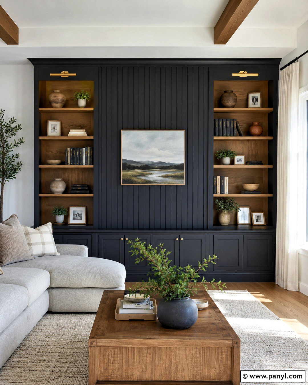 Black Wood Wall With Built-In Shelves - 20 black wood accent wall ideas