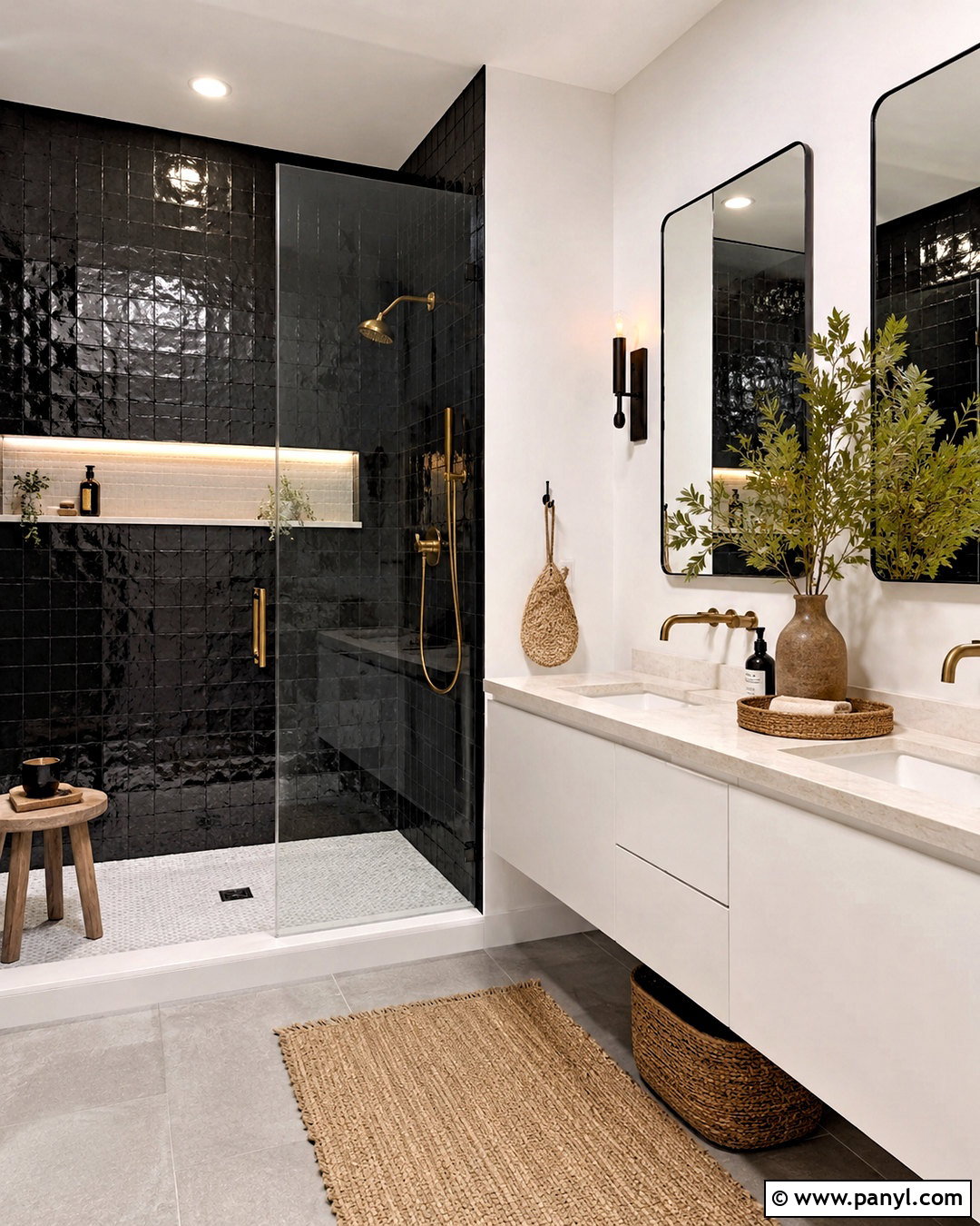 Black Zellige Shower Tile - 20 black and white shower tile ideas