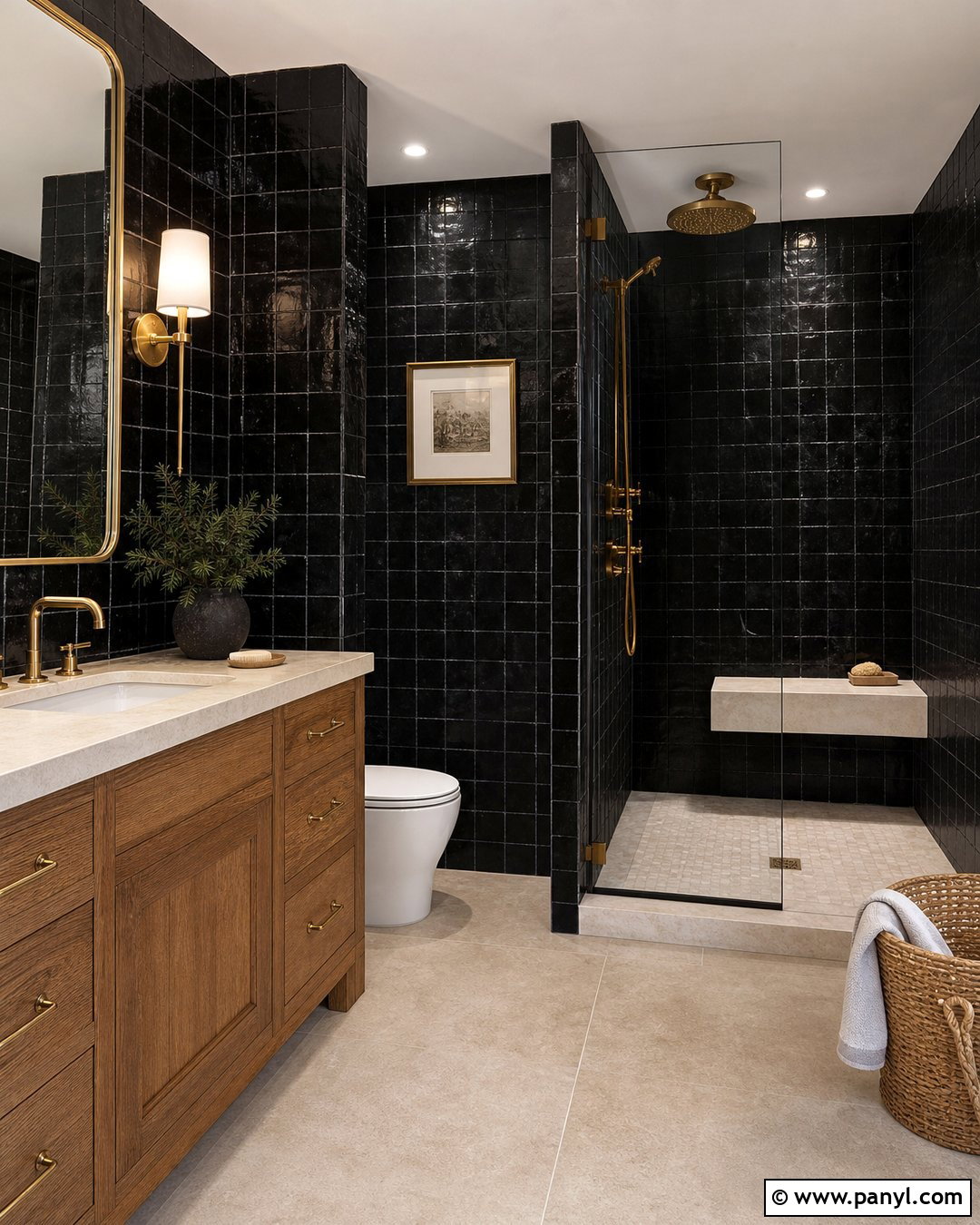 Black Zellige Tile Bathroom Walls - 30 Dark Bathroom Walls