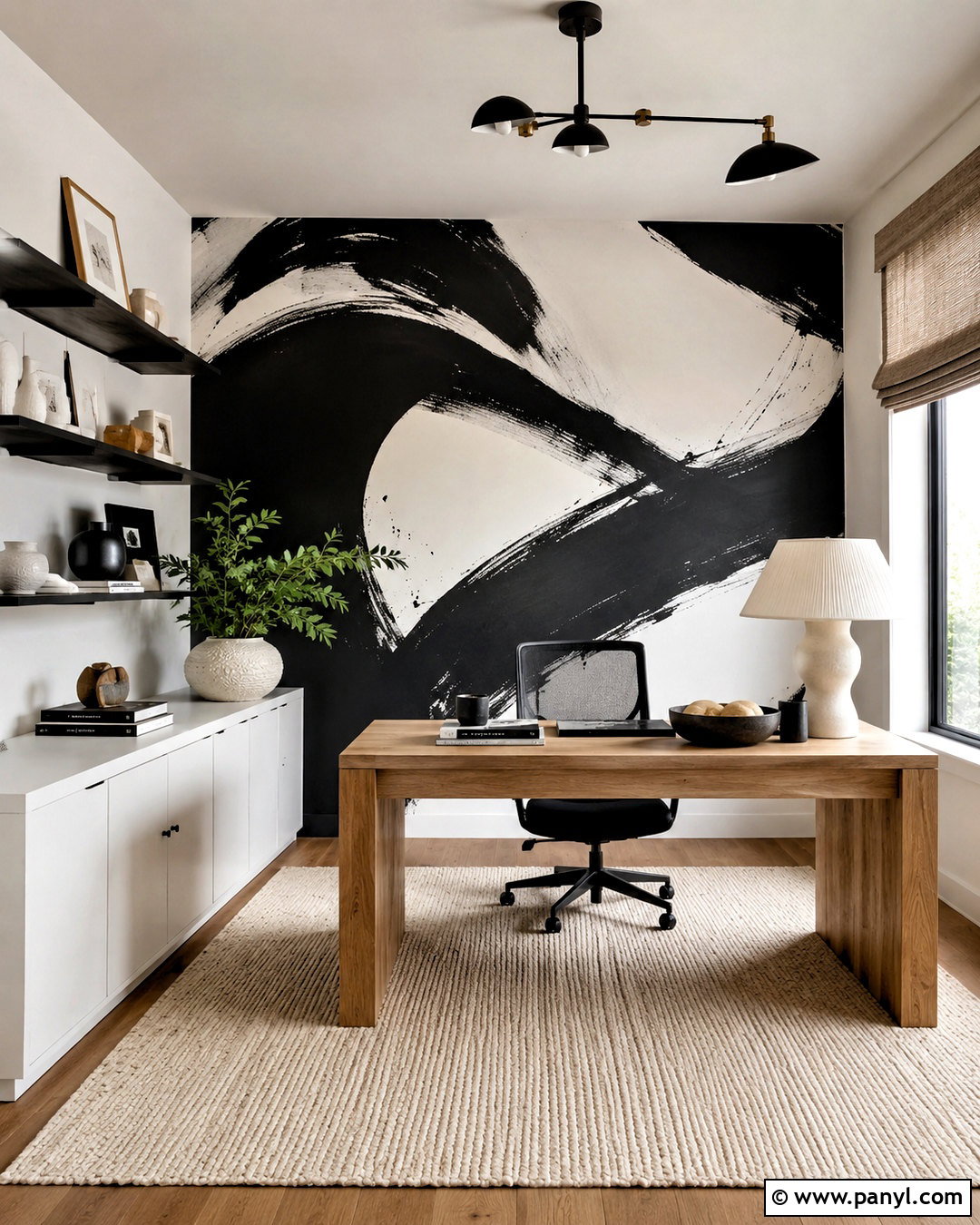 Black and White Abstract Home Office Wall - 20 black and white background design ideas