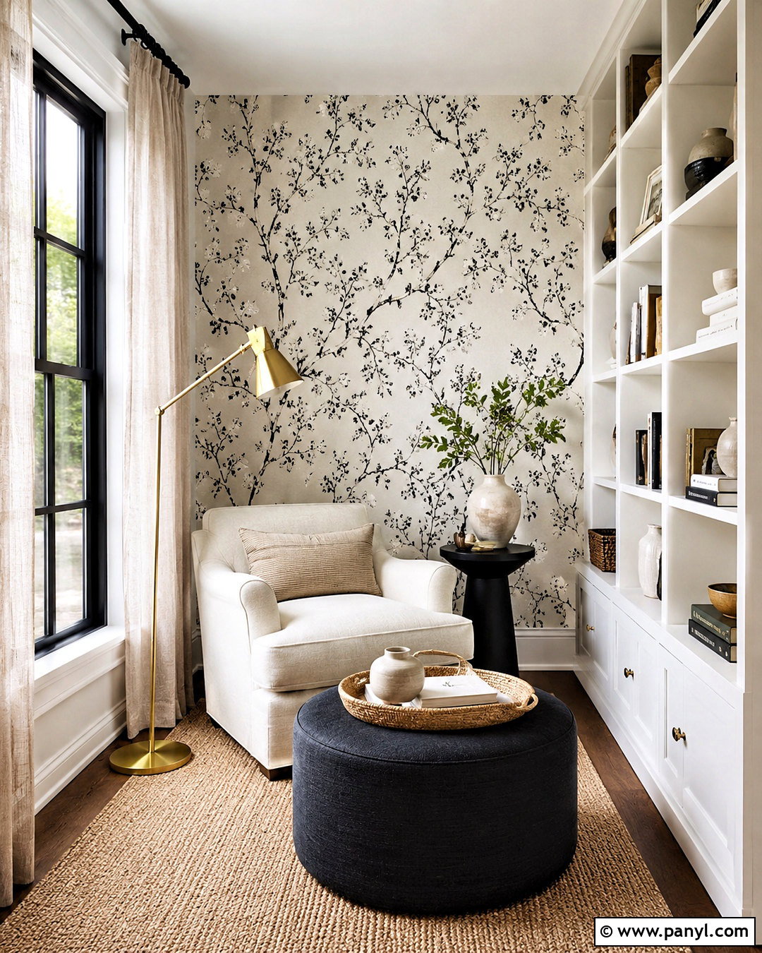 Black and White Botanical Reading Nook - 20 black and white background design ideas