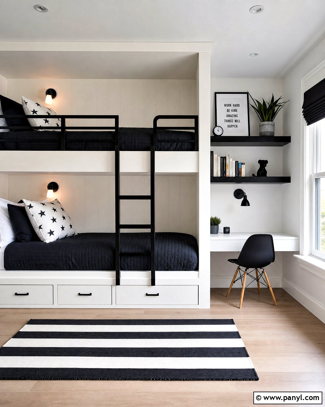Black and White Bunk Bed Room - 20 black and white kids room ideas