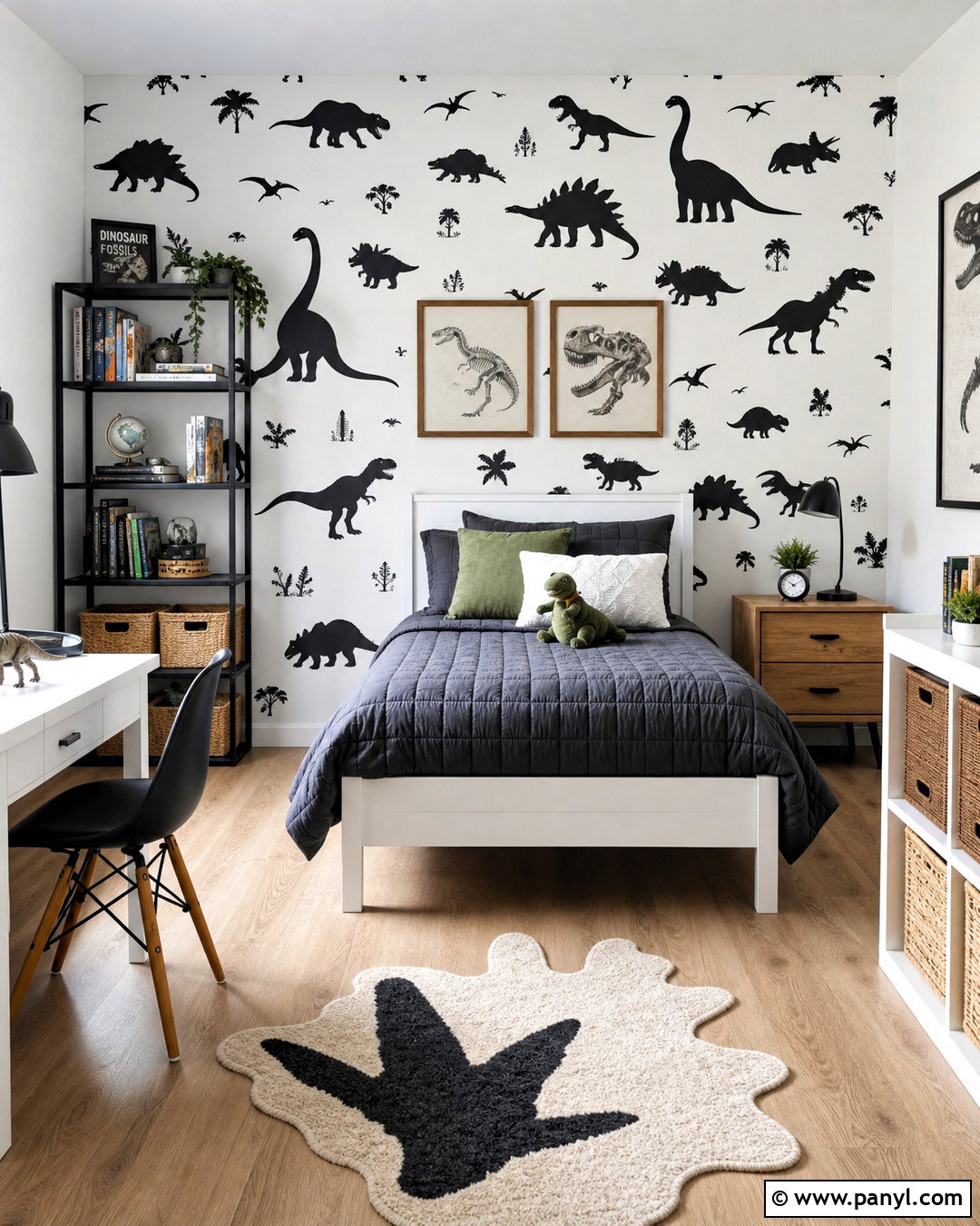 Black and White Dinosaur Kids Room - 20 black and white kids room ideas