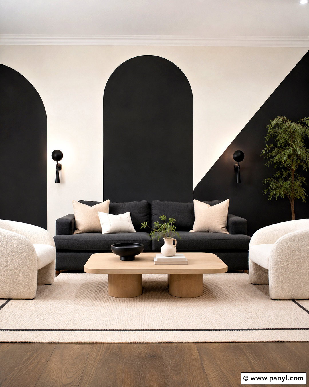 Black and White Geometric Living Room Wall - 20 black and white background design ideas