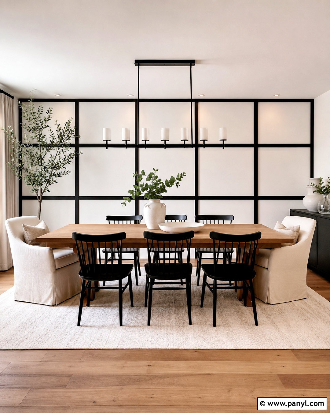 Black and White Grid Dining Room Wall - 20 black and white background design ideas