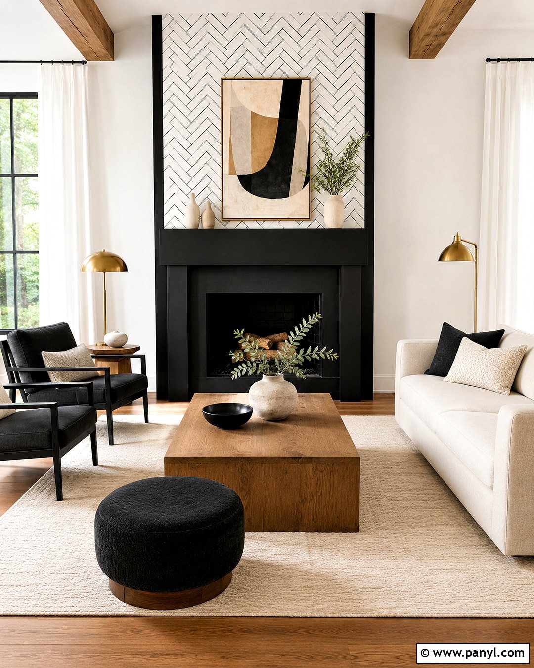 Black and White Herringbone Fireplace Wall - 20 black and white background design ideas