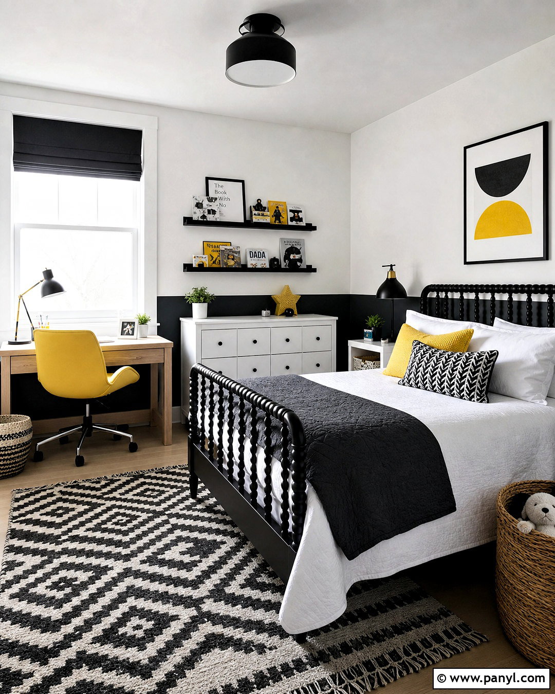 Black and White Kids Room With Yellow Accents - 20 black and white kids room ideas
