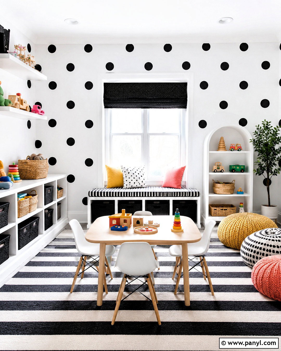 Black and White Polka Dot Playroom Wall - 20 black and white background design ideas