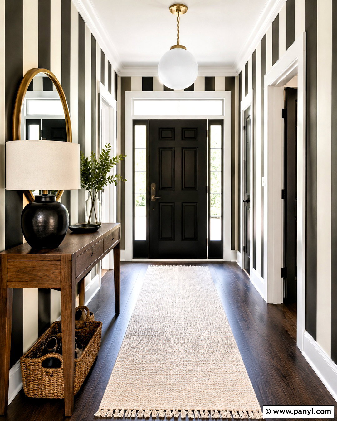 Black and White Striped Entryway Wall - 20 black and white background design ideas