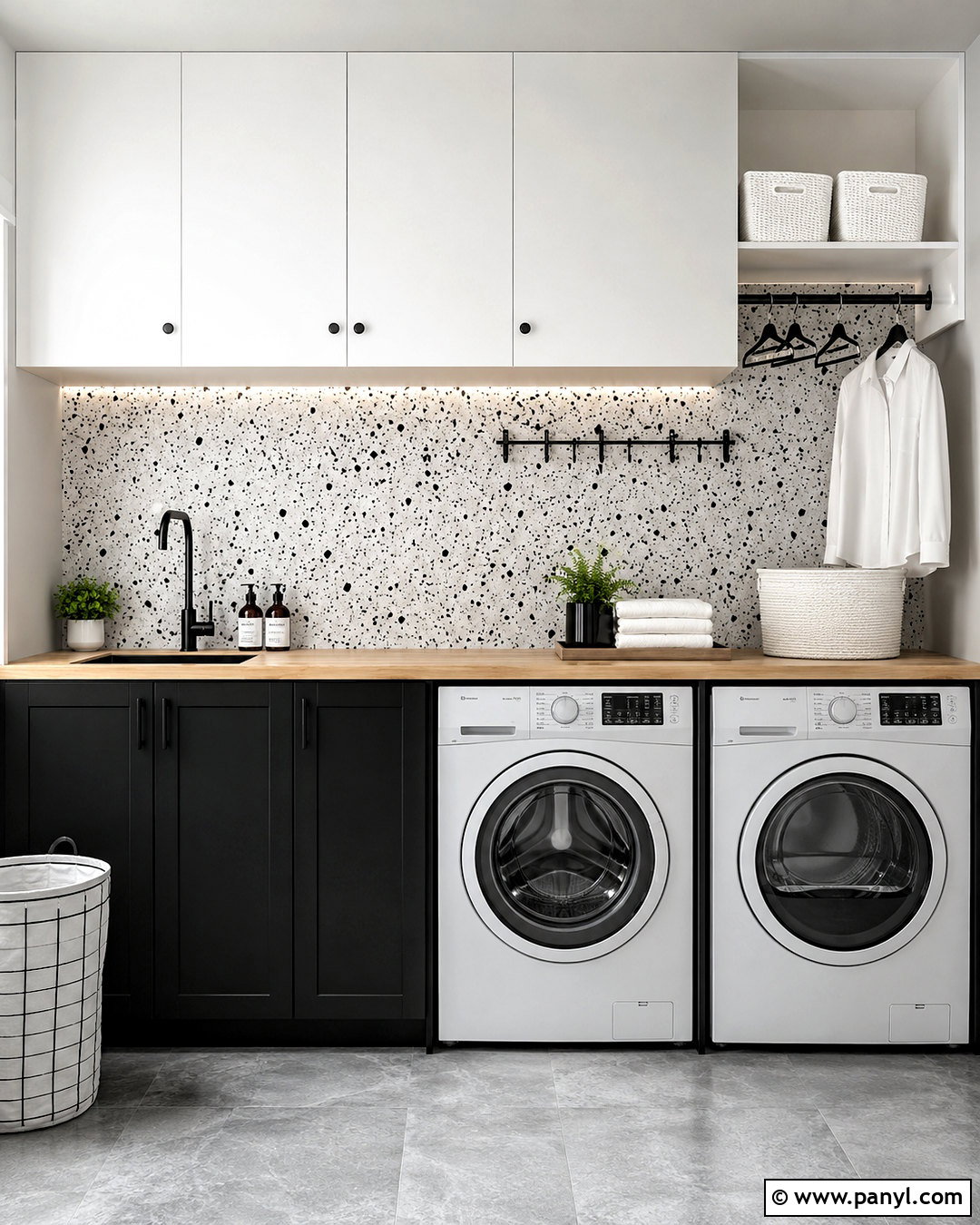 Black and White Terrazzo Laundry Room Wall - 20 black and white background design ideas