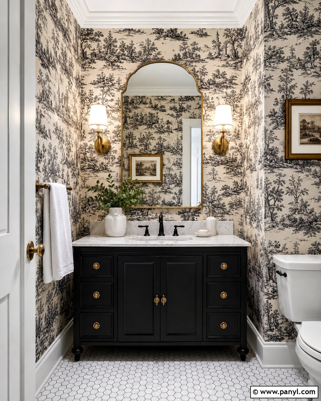 Black and White Toile Powder Room - 20 black and white background design ideas