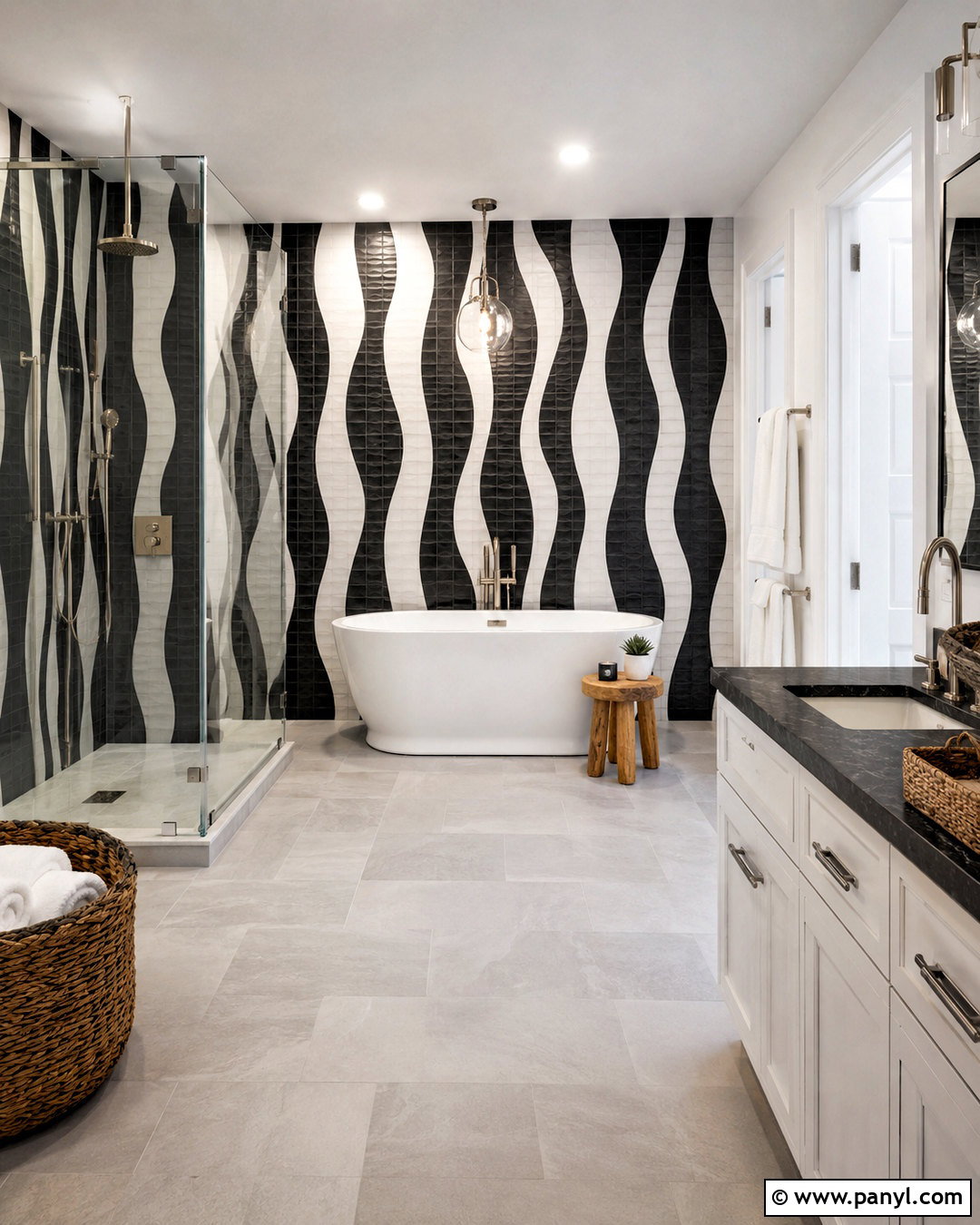 Black and White Wavy Bathroom Wall - 20 black and white background design ideas