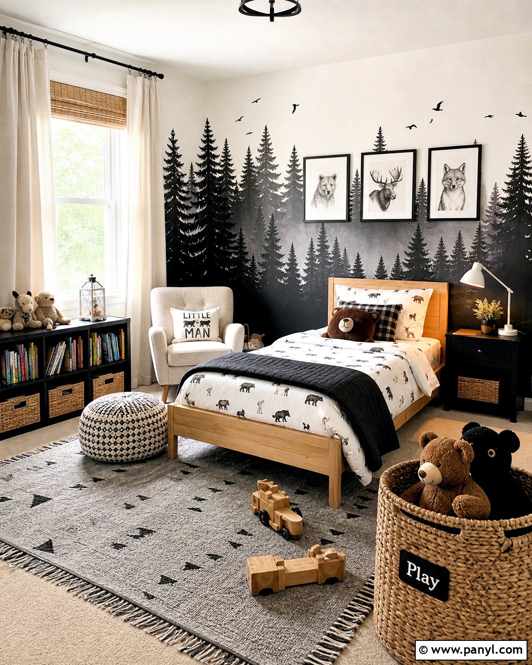 Black and White Woodland Kids Room - 20 black and white kids room ideas