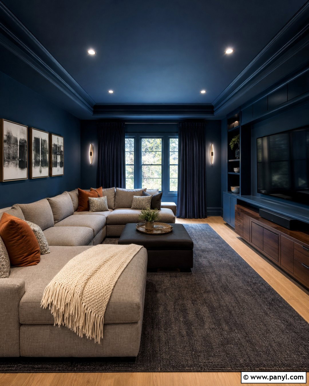 Blackened Blue Wall Color Media Room - 30 Moody Wall Color Ideas