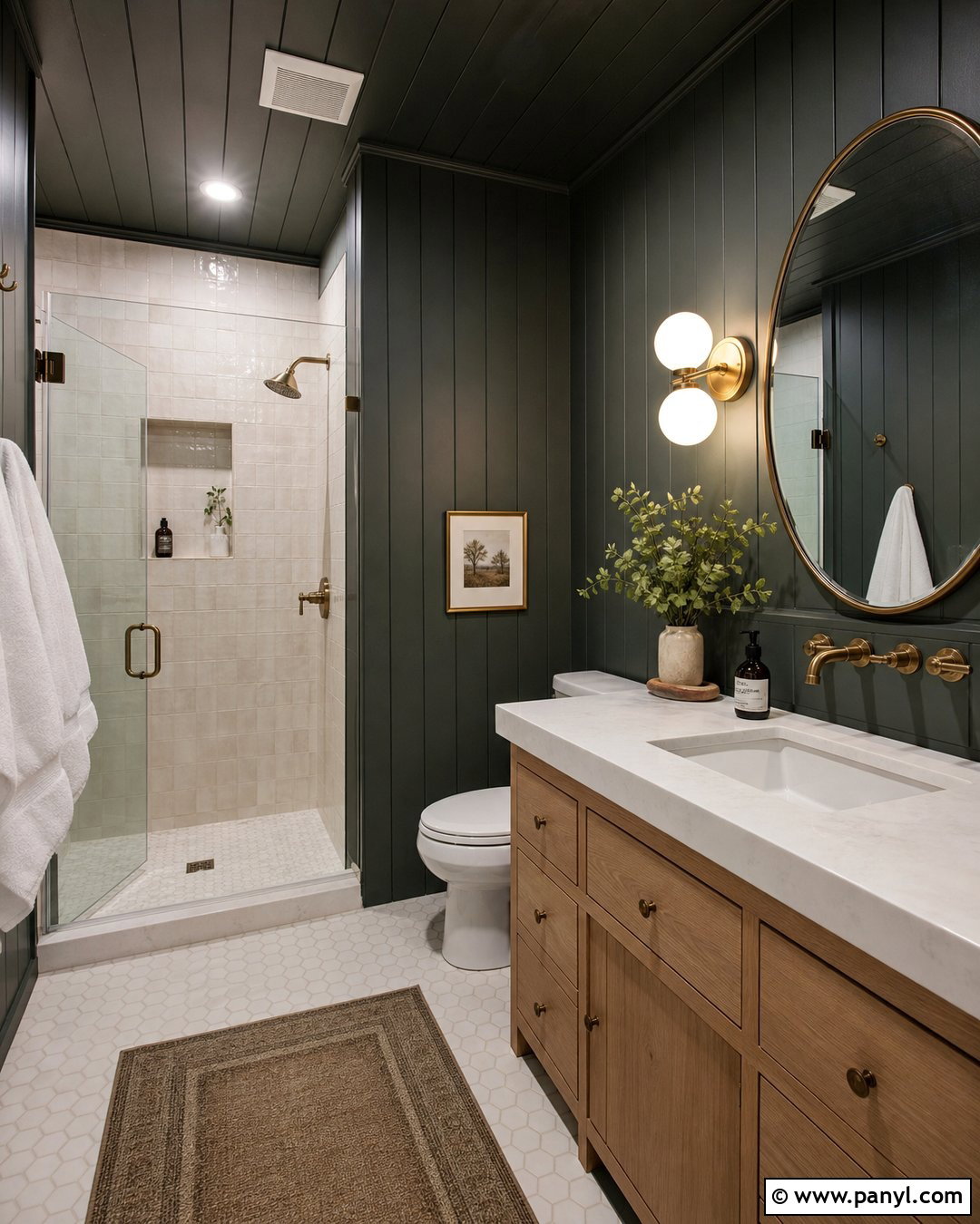 Blackened Green Bathroom Walls - 25 Dark Bathroom Wall Color Ideas