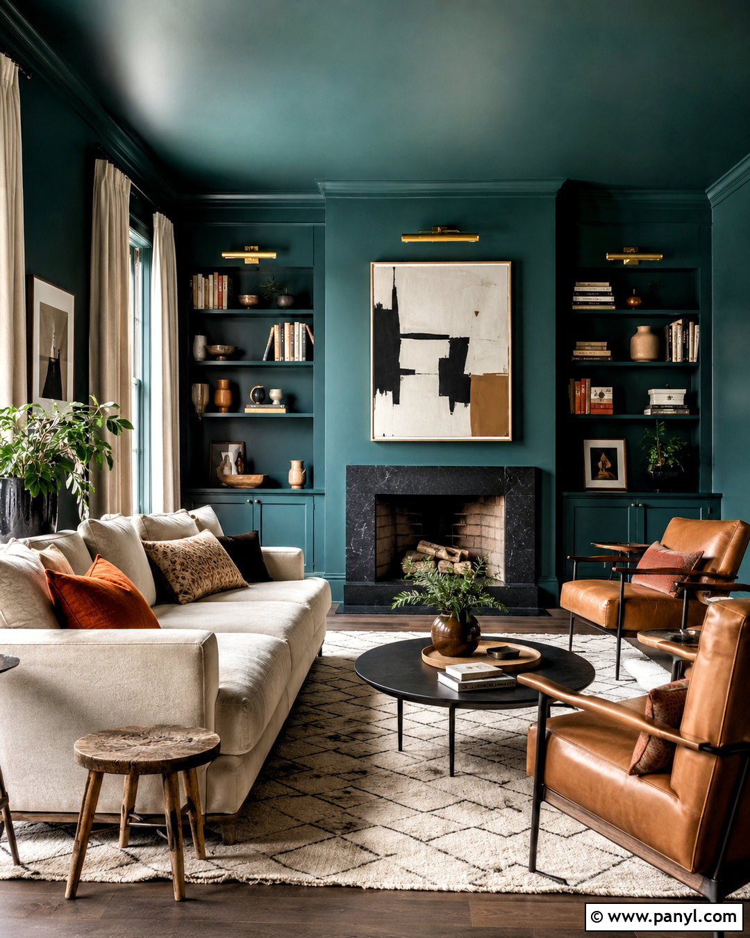 Blackened Teal Living Room - 20 moody living room paint colors