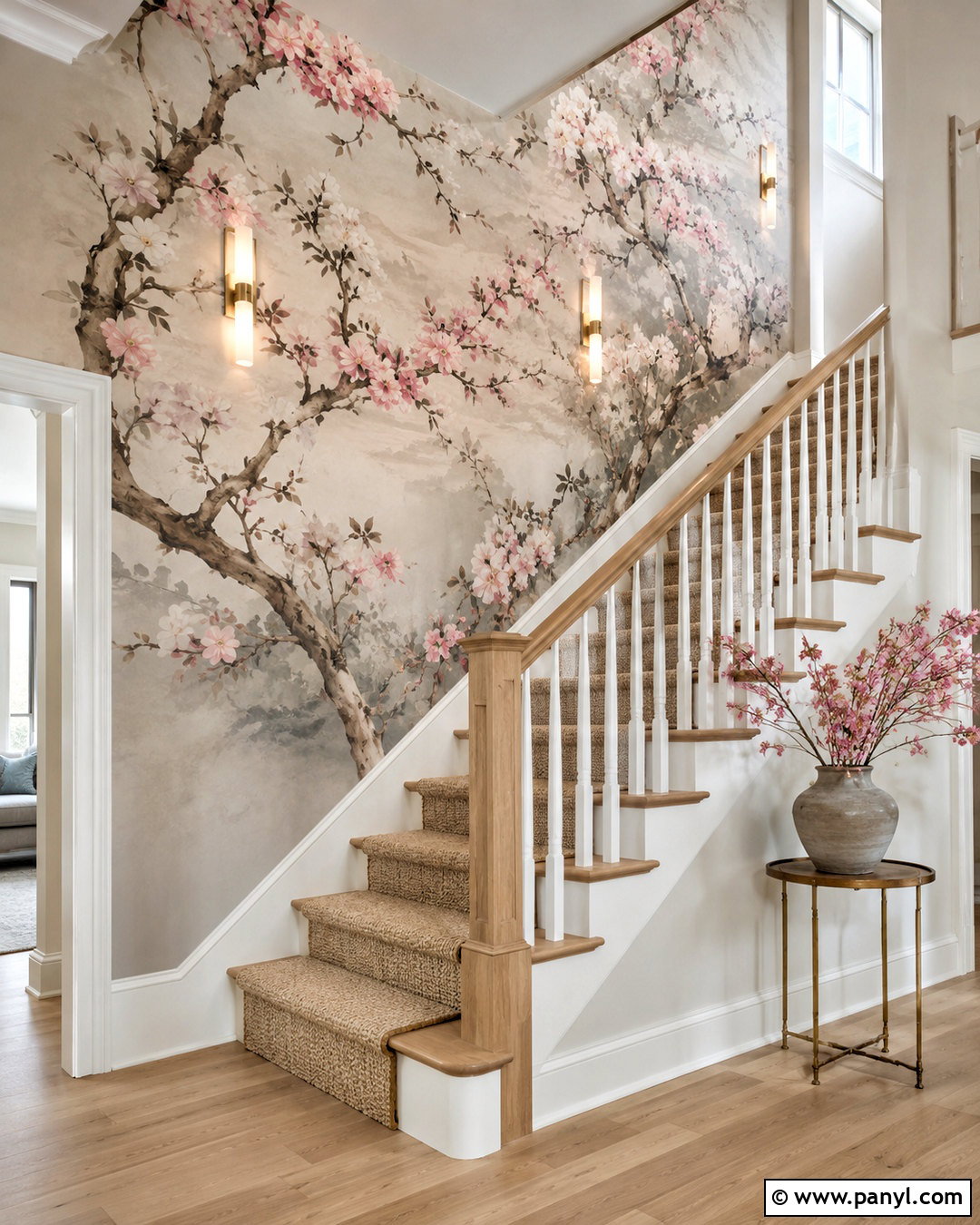 Blossom Wallpaper Stairway - 20 large floral wallpaper ideas