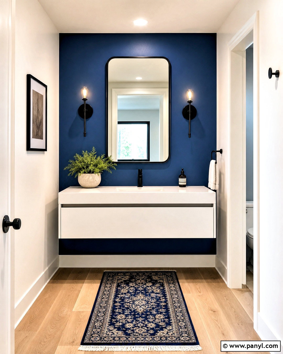 Blue Accent Wall Bathroom With Black Fixtures - 20 blue accent wall bathroom ideas