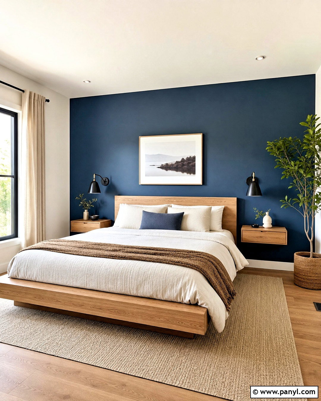 Blue Accent Wall Bedroom With Oak Furniture - 20 blue paint bedroom ideas