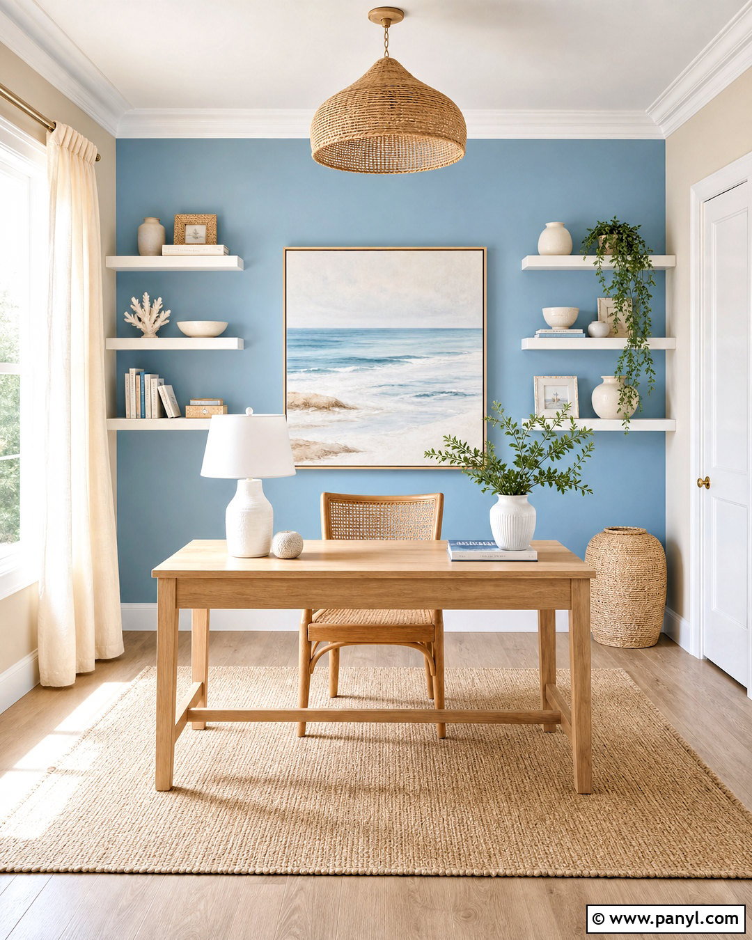 Blue Accent Wall Coastal Office - 20 blue accent wall office ideas