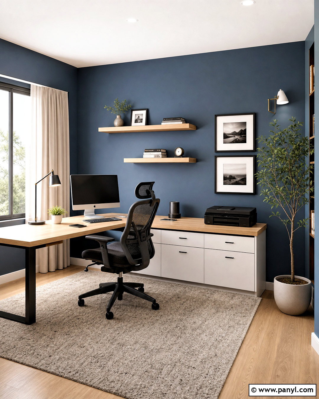 Blue Accent Wall Corner Office - 20 blue accent wall office ideas