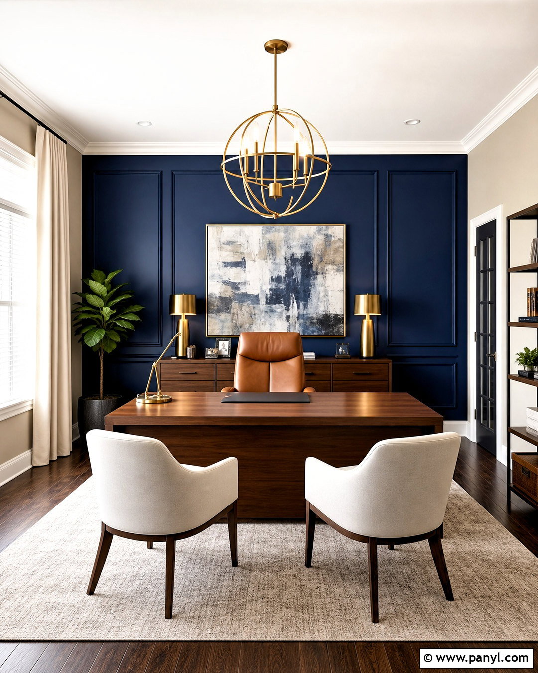 Blue Accent Wall Executive Office - 20 blue accent wall office ideas