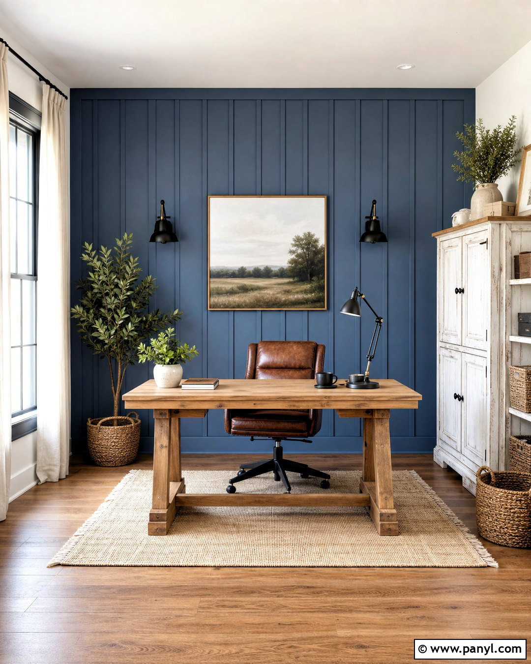 Blue Accent Wall Farmhouse Office - 20 blue accent wall office ideas