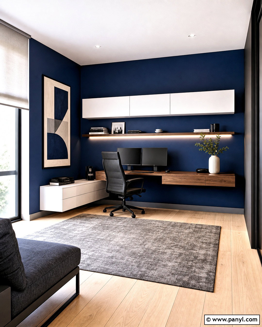 Blue Accent Wall Modern Office - 20 blue accent wall office ideas