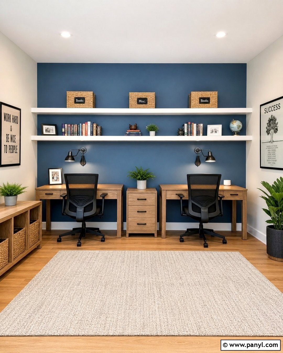 Blue Accent Wall Shared Study Room - 20 Blue Accent Wall Study Room Ideas