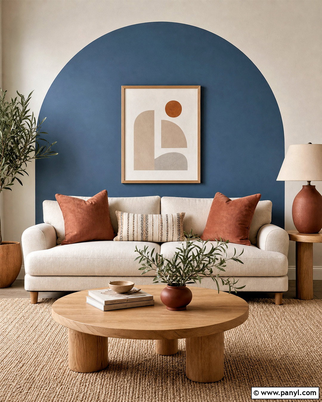 Blue Accent Wall With Arched Paint Detail - 20 blue accent wall living room ideas