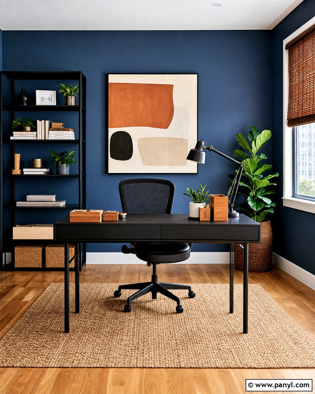 Blue Accent Wall With Black Furniture - 20 blue accent wall office ideas