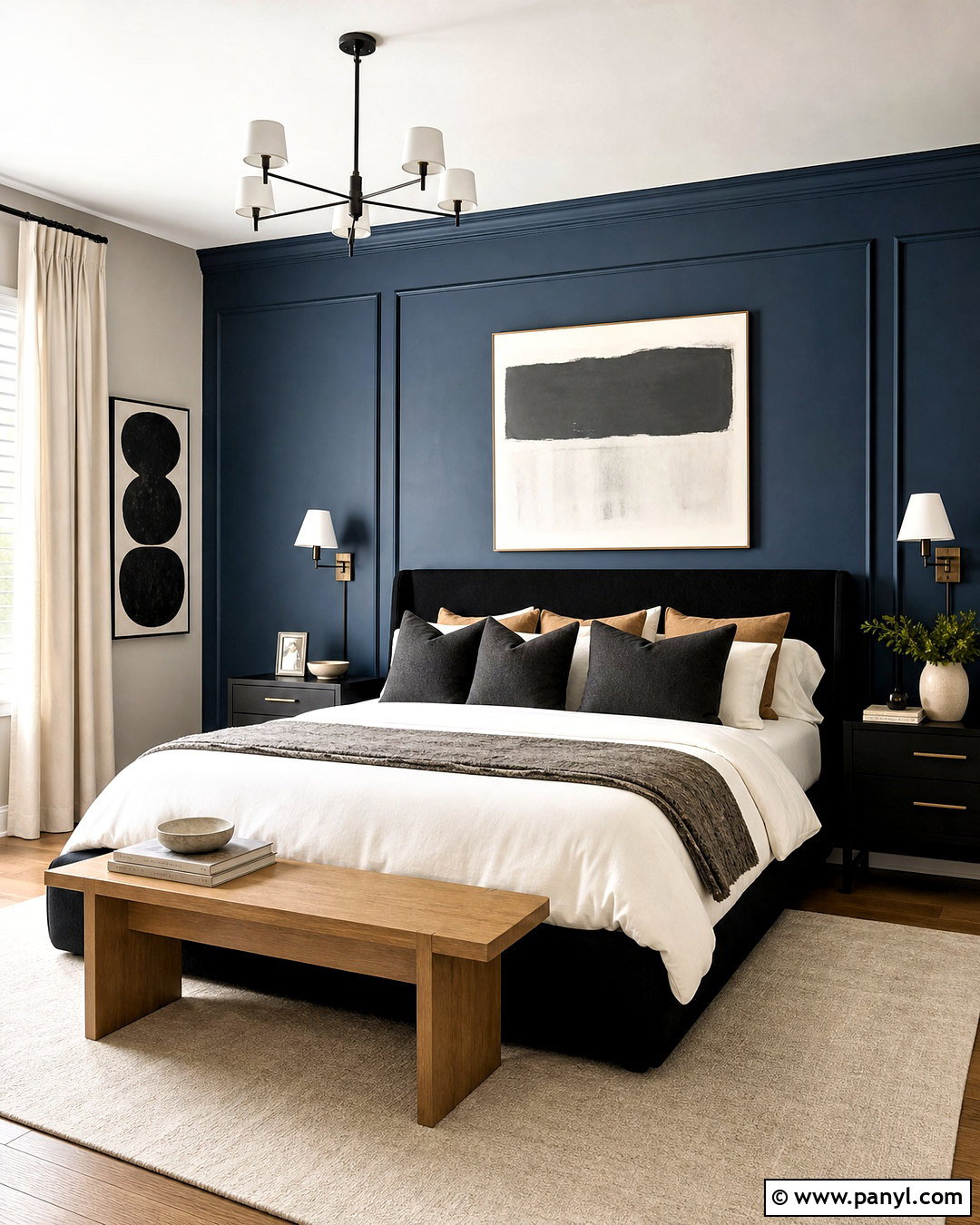 Blue Accent Wall With Black Furniture - 20 bedroom blue accent wall ideas