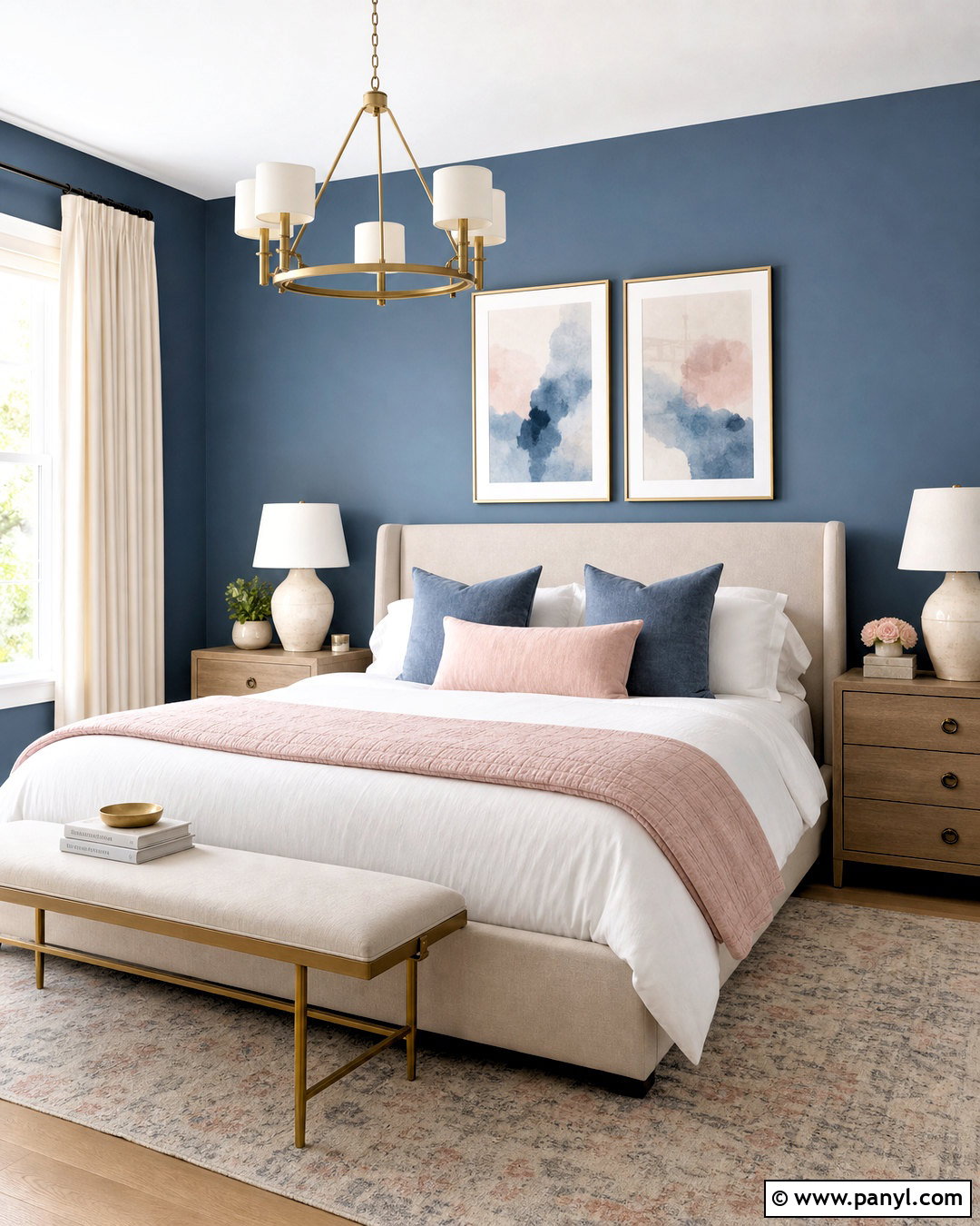 Blue Accent Wall With Blush Pink Decor - 20 bedroom blue accent wall ideas