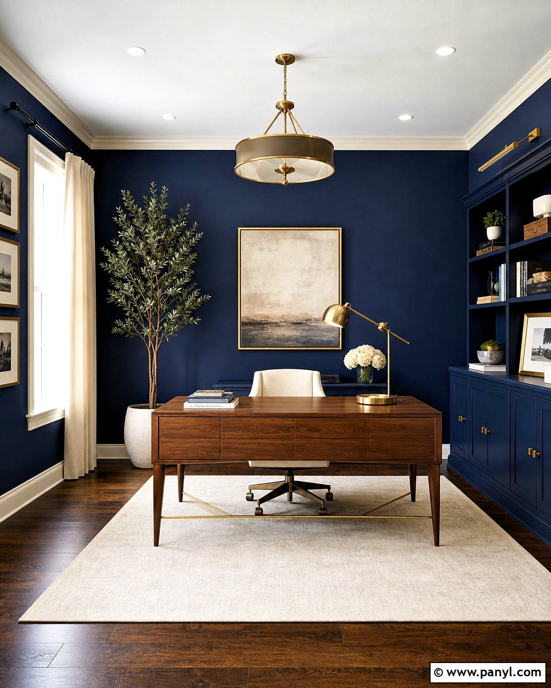 Blue Accent Wall With Brass Accents - 20 blue accent wall office ideas