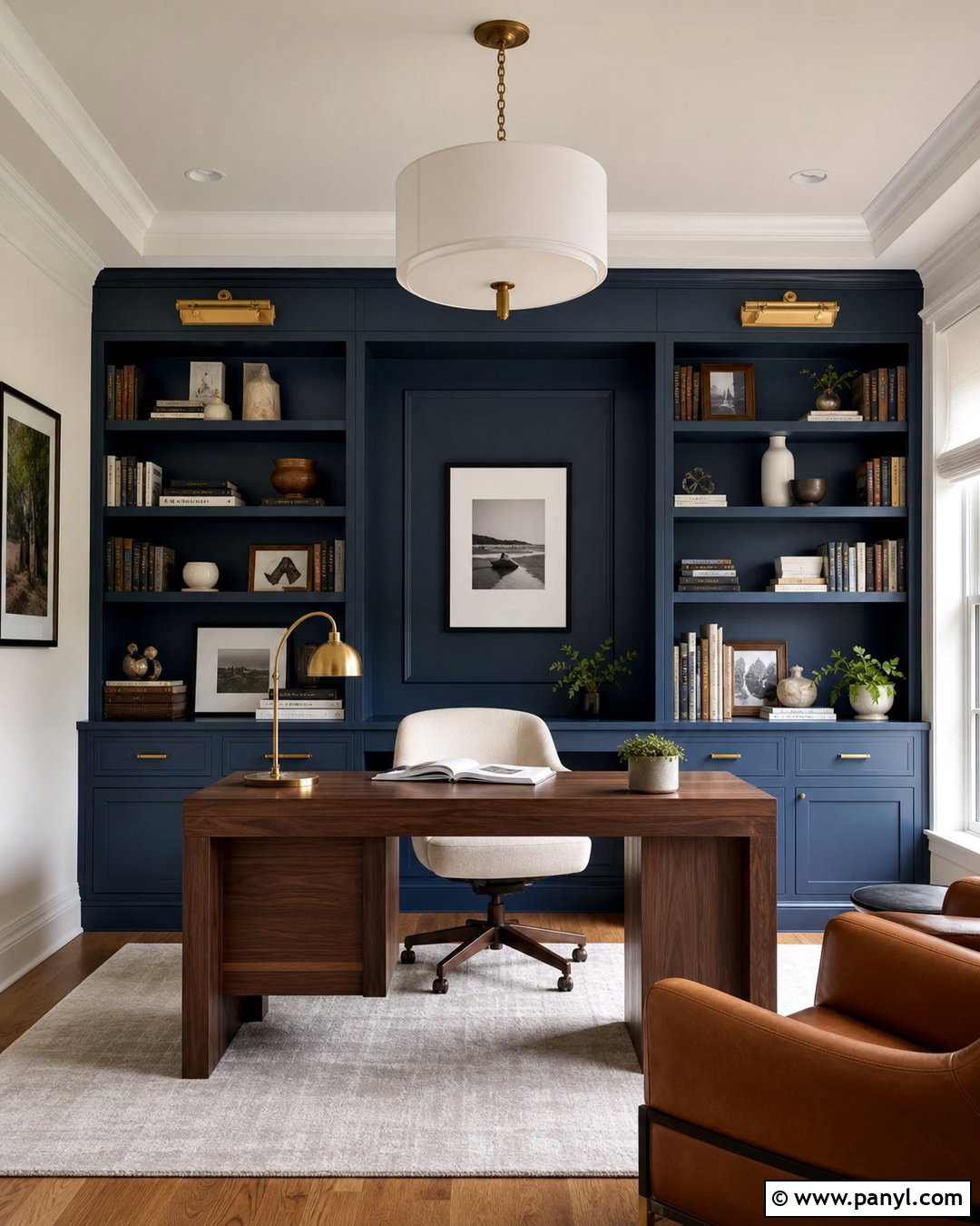 Blue Accent Wall With Built In Bookshelves - 20 Blue Accent Wall Study Room Ideas