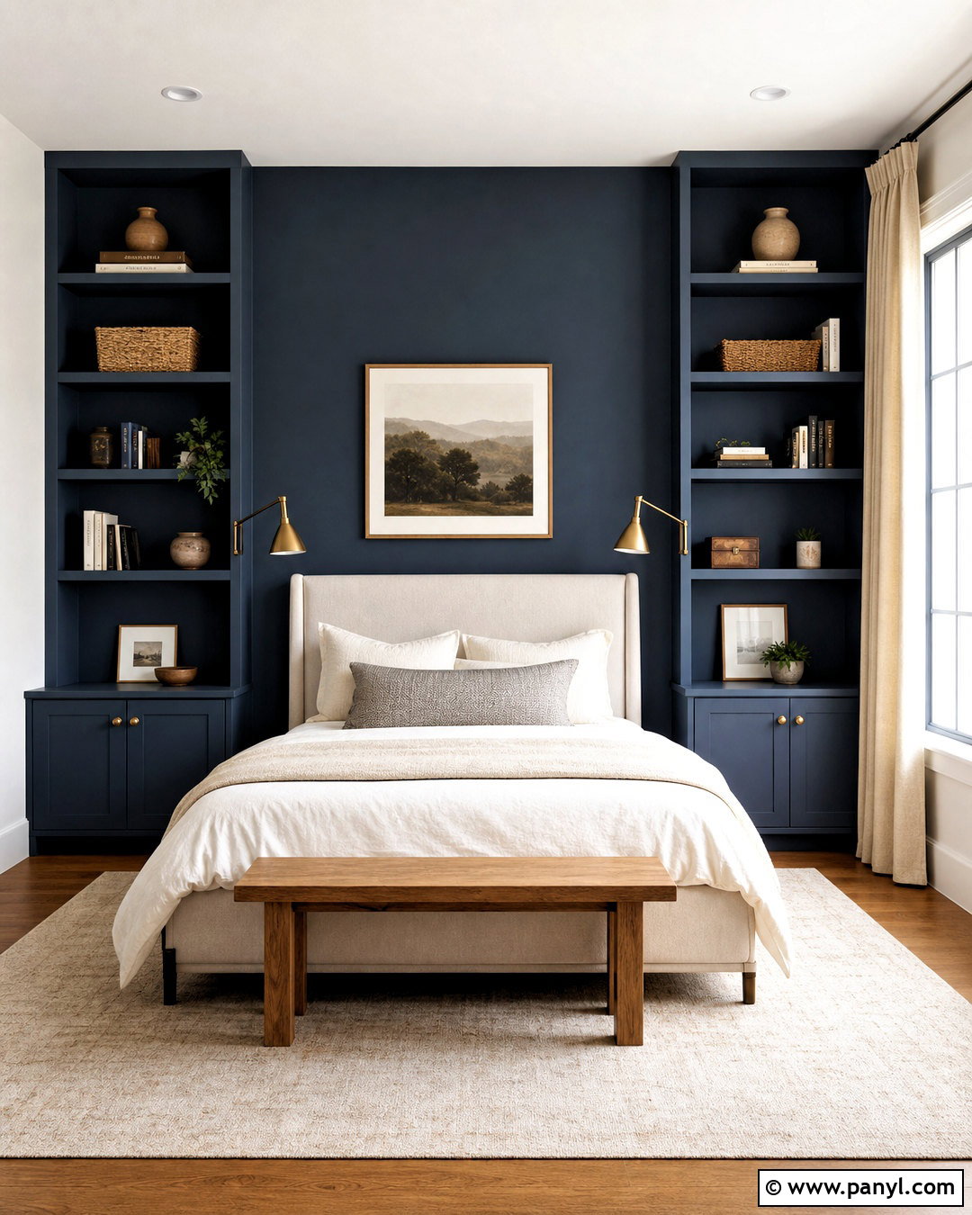 Blue Accent Wall With Built In Shelves - 20 bedroom blue accent wall ideas