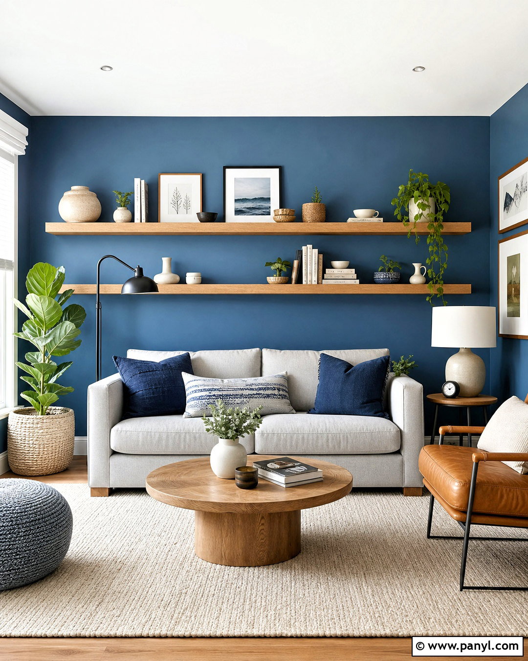 Blue Accent Wall With Floating Shelves - 20 blue accent wall living room ideas