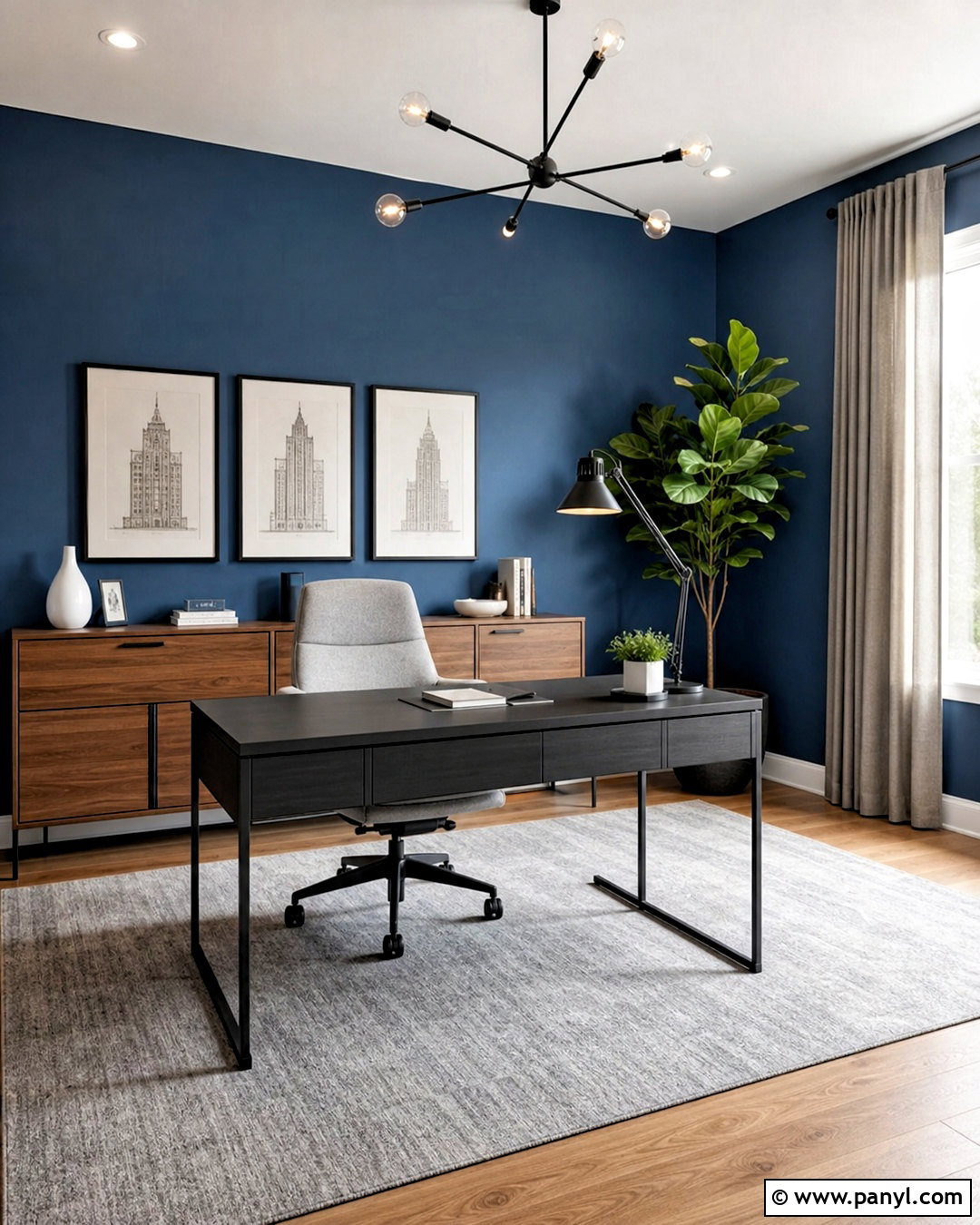 Blue Accent Wall With Gray Decor - 20 blue accent wall office ideas