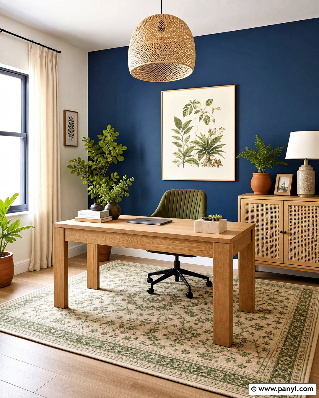 Blue Accent Wall With Green Decor - 20 blue accent wall office ideas