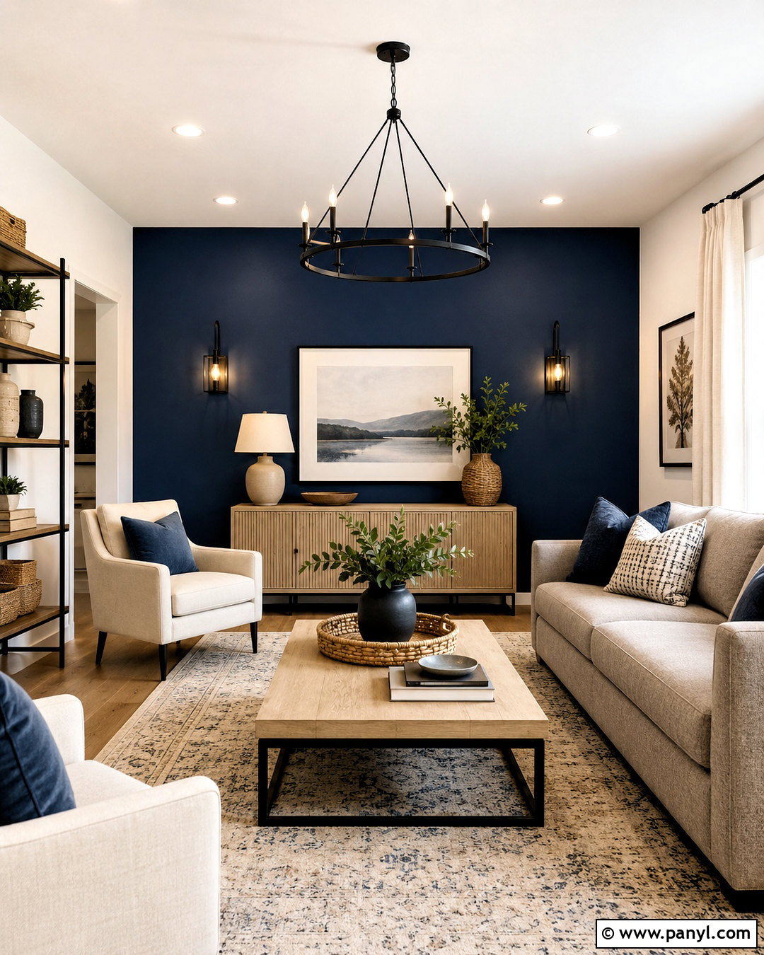 Blue Accent Wall With Neutral Furniture - 20 blue walls living room ideas