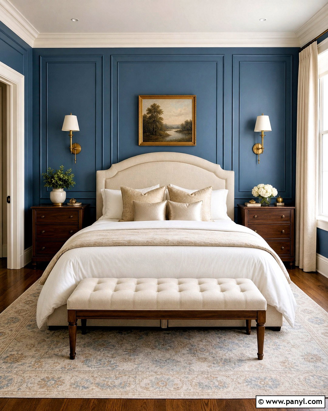 Blue Accent Wall With Wall Molding - 20 bedroom blue accent wall ideas