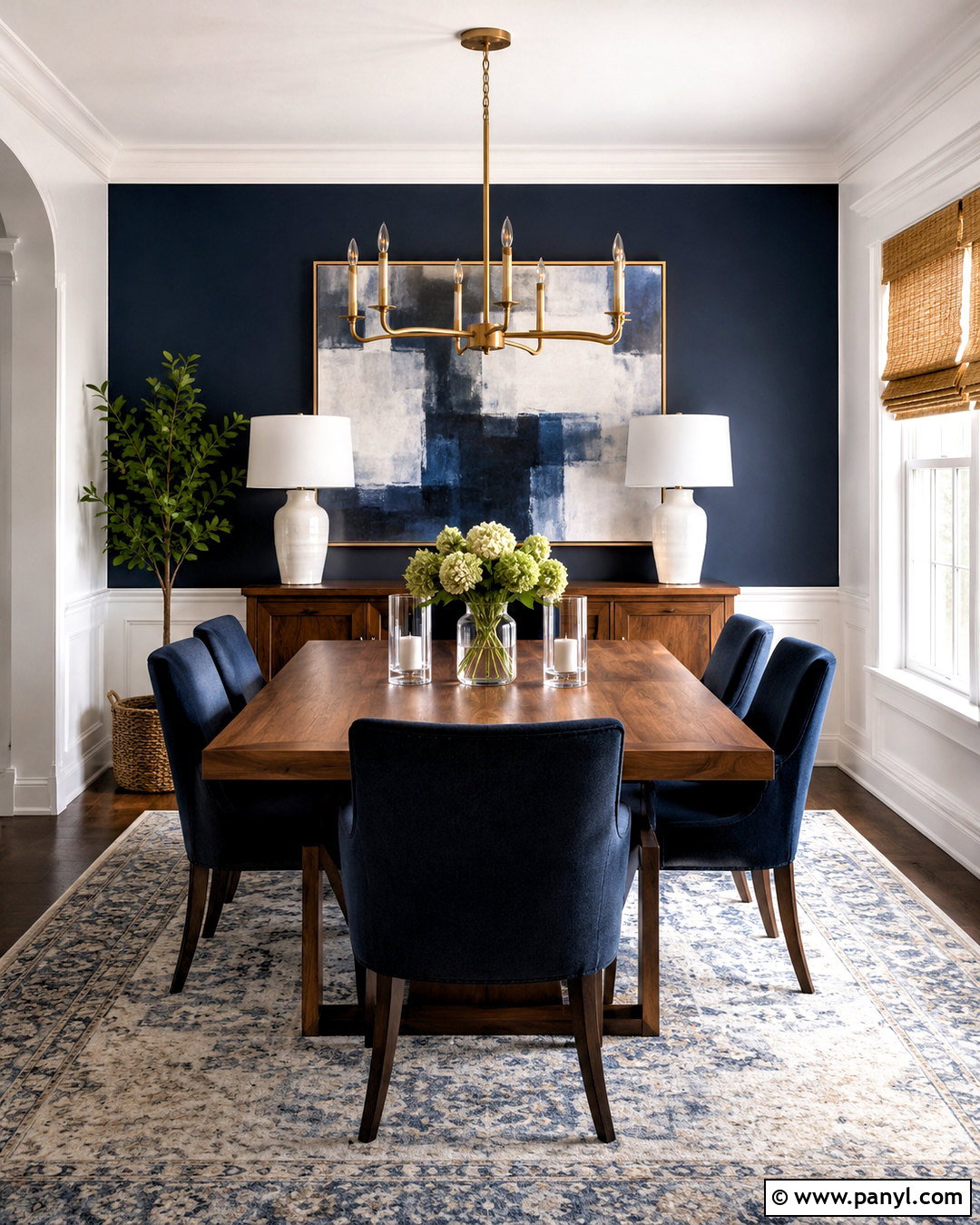 Blue Accent White Wall Dining Area - 20 White Wall Dining Area Ideas