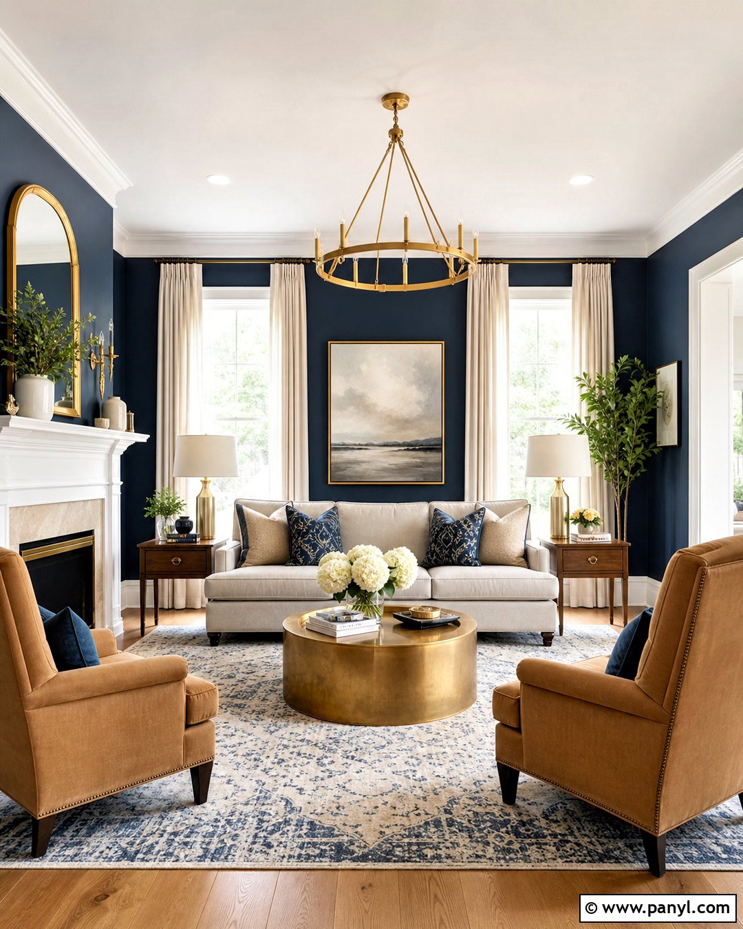 Blue And Golden Living Room - 20 golden interior design ideas