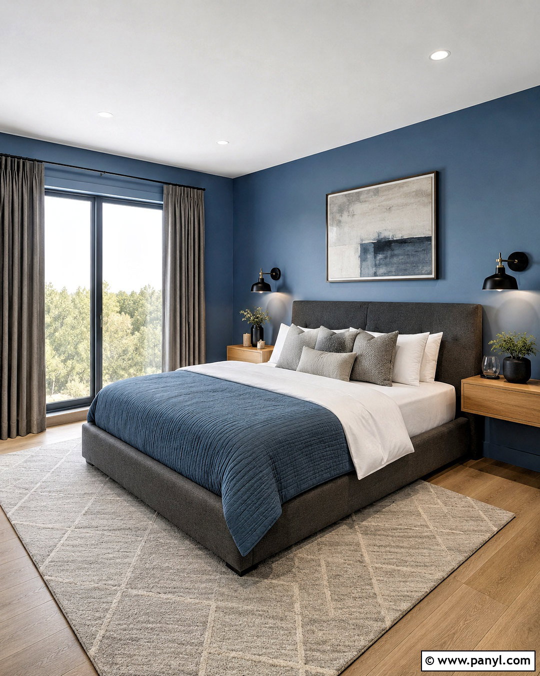 Blue And Gray Modern Bedroom - 20 blue colour bedroom ideas