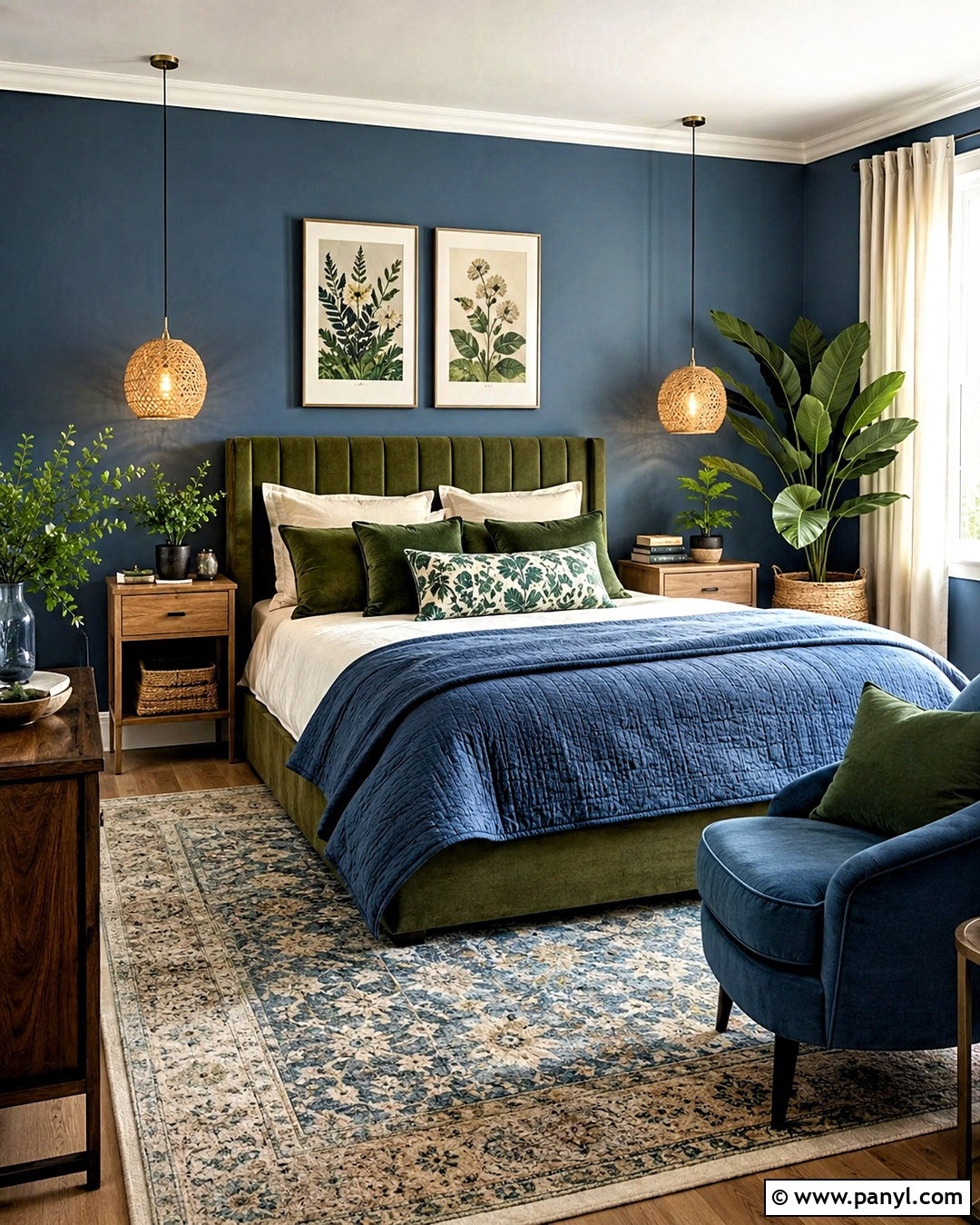 Blue And Green Botanical Bedroom - 20 blue color bedroom ideas