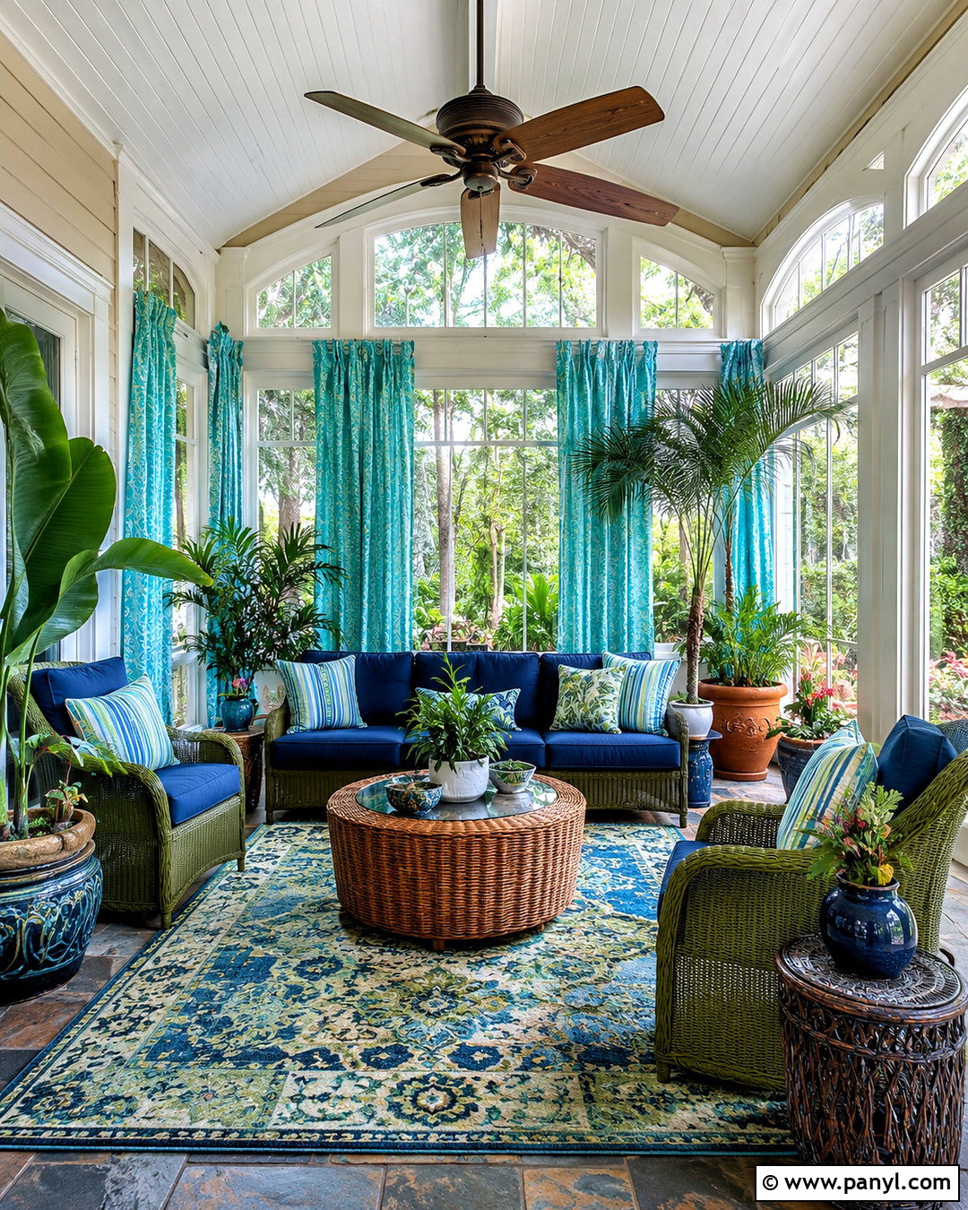 Blue And Green Botanical Sunroom - 20 blue and green interior design ideas