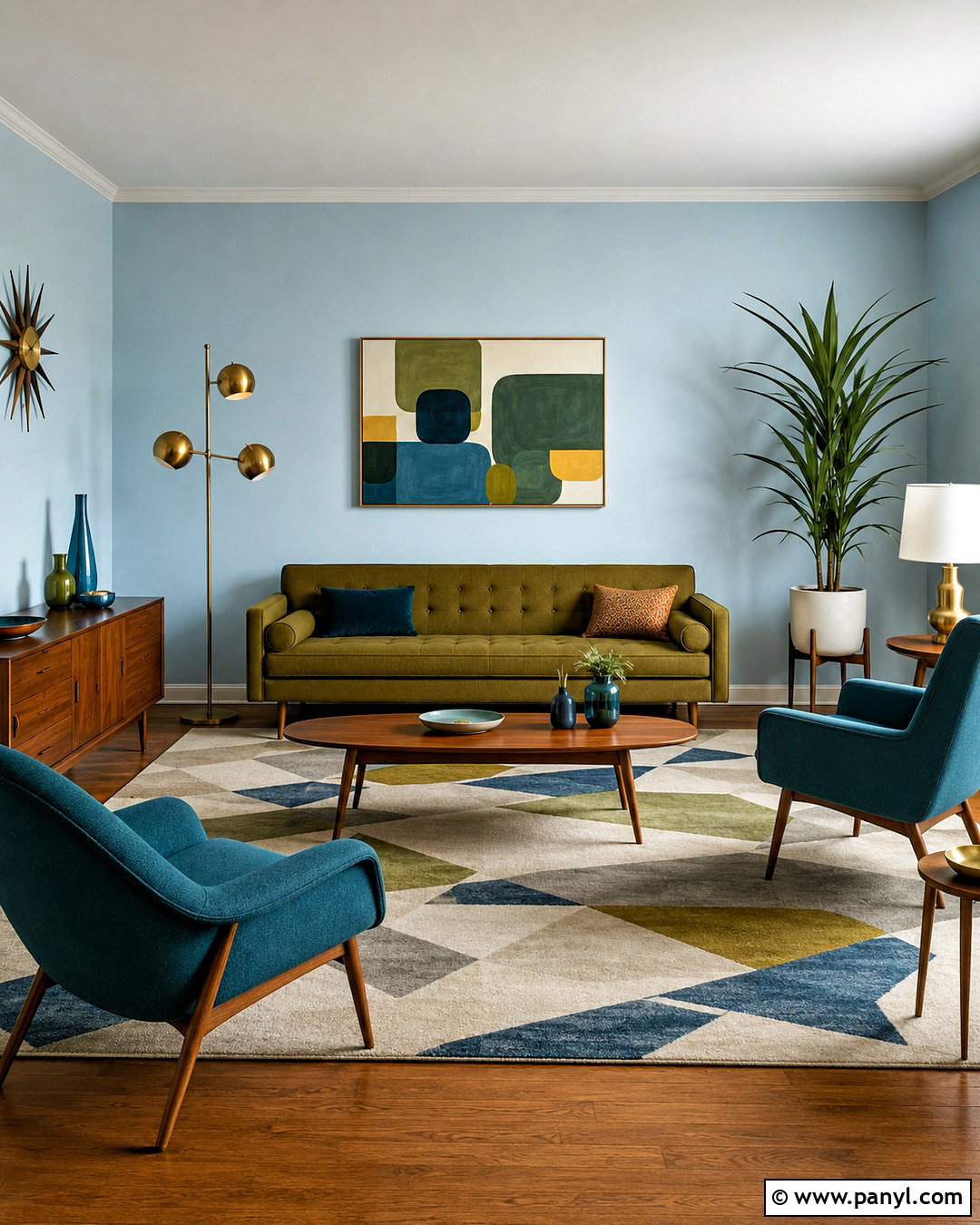 Blue And Green Midcentury Living Room - 20 blue and green interior design ideas